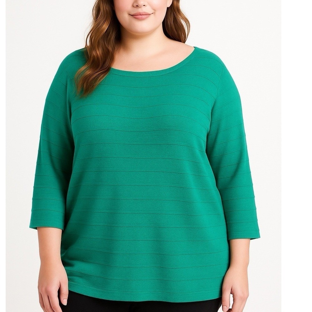 Dana Buchman Women's  XL Teal Textured Knit Top Crew‎ Neck 3/4 Sleeve Everyday